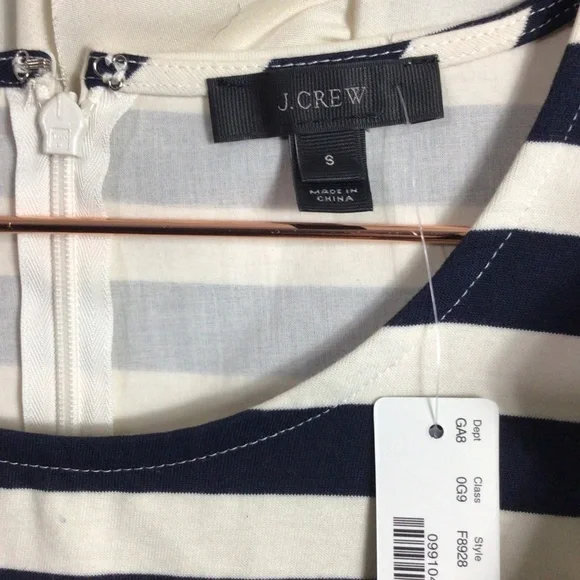 NWT J. Crew Asymmetrical Striped Peplum Ruffle Top Small Navy White - Picture 3 of 6